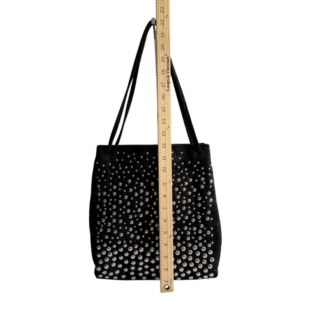 Zara Black Shoulder Bag Studded Design 10"x12"x3" Faux Suede Tote Purse Studs - Picture 4 of 12